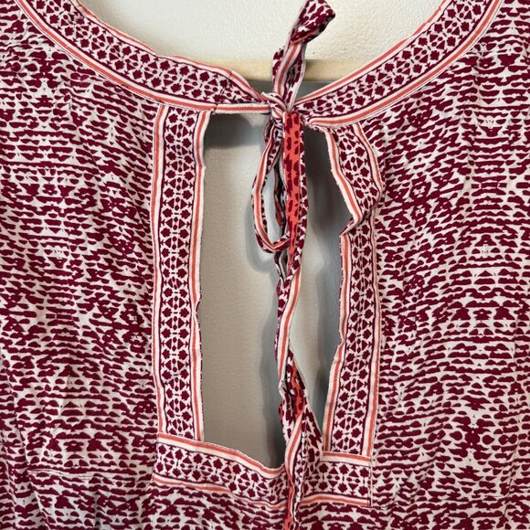 Loft Pink & White Sleeveless Patterned Jumpsuit Smocked Waist Deep V-neck - Picture 6 of 7